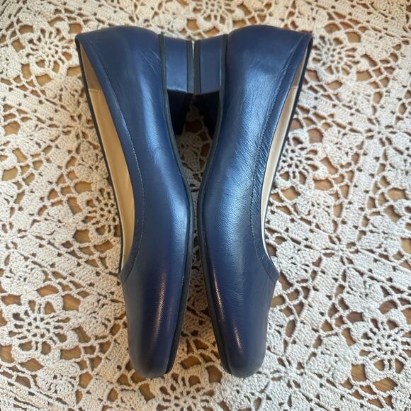 Clizia Sz 37 Marge Low Navy Blue Leather Pumps Heels Shoes Made in Italy Womens - Picture 5 of 9